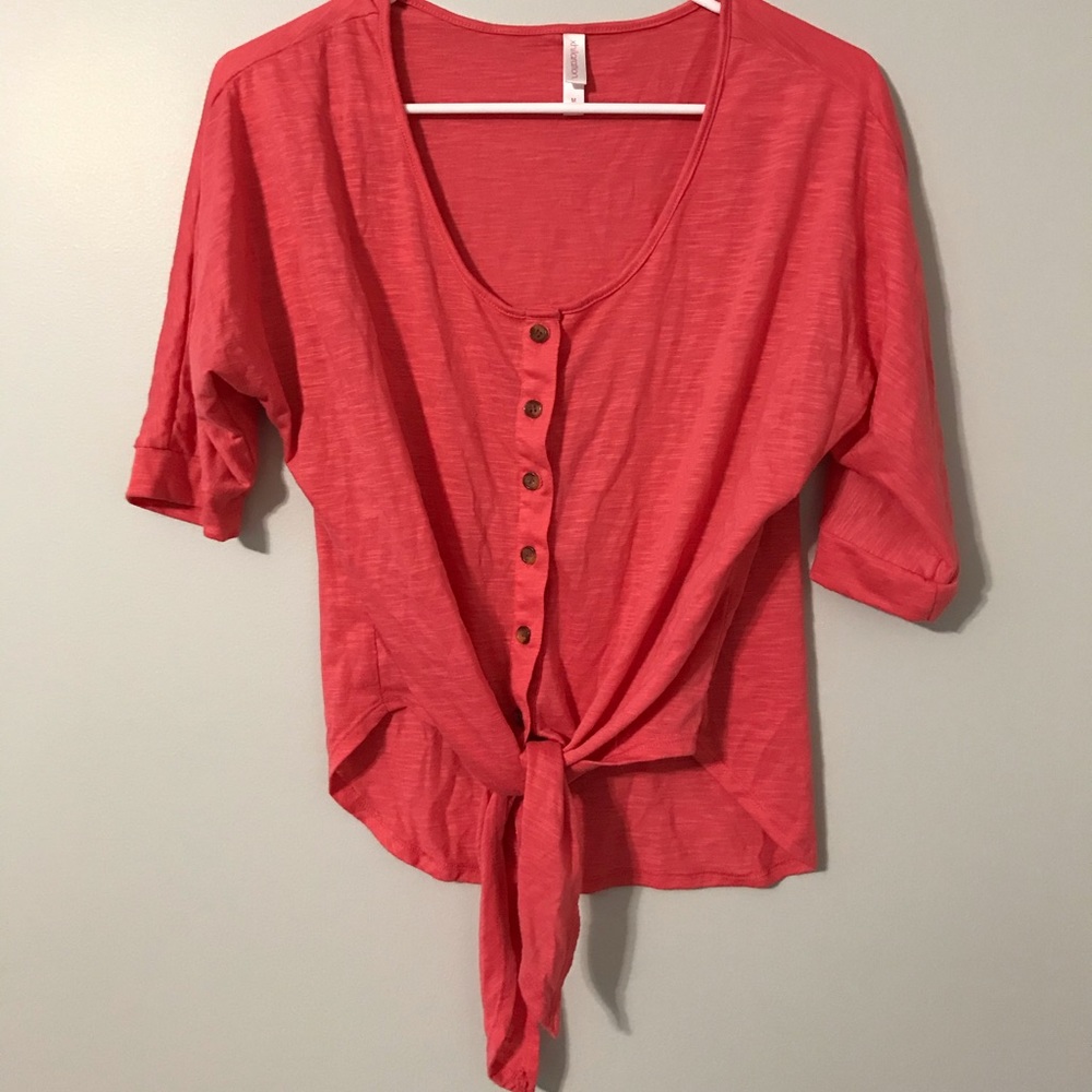 Coral Tie Front Top
